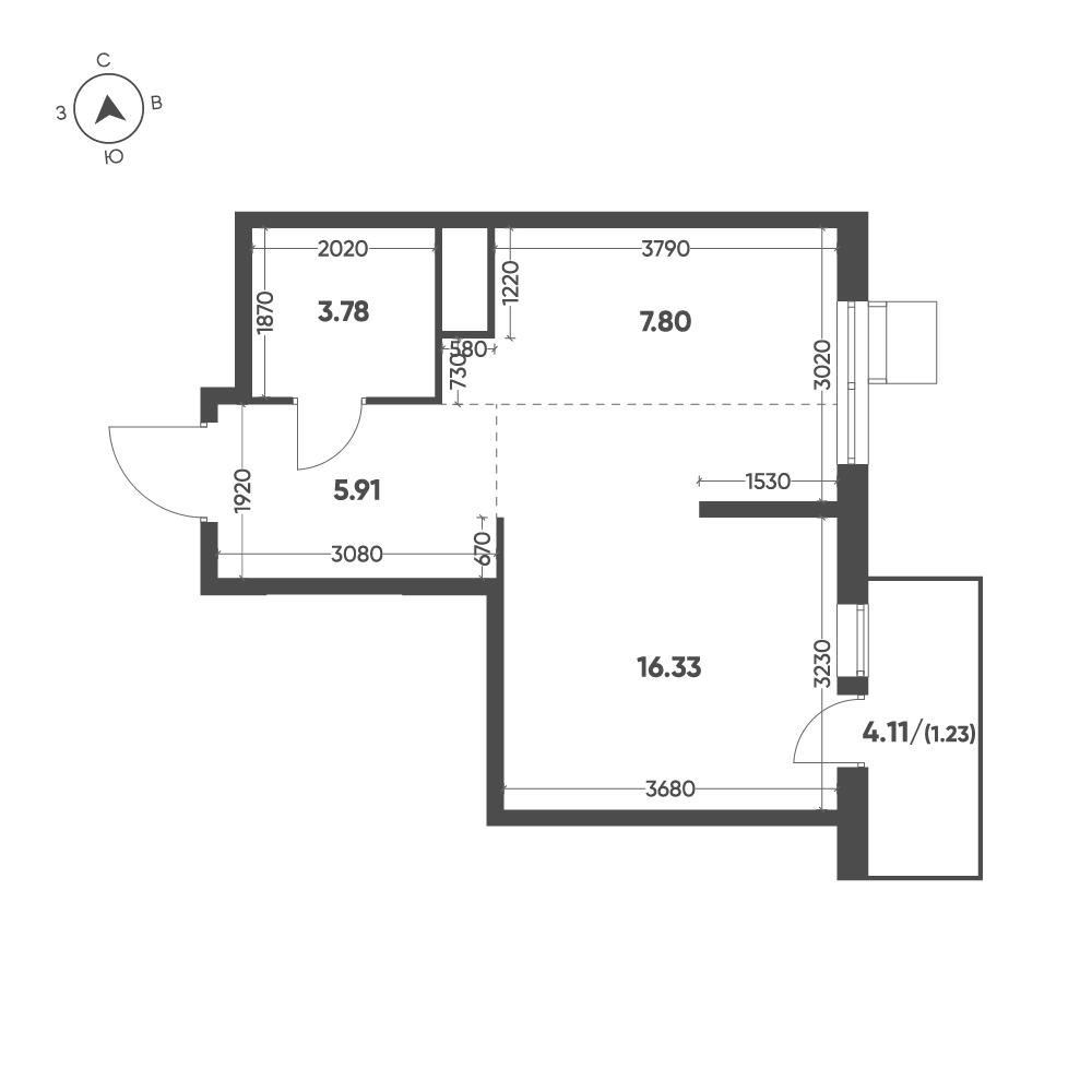 1-комнатная квартира, 35,05 м² в ЖК Кленовая аллея, планировка 1
