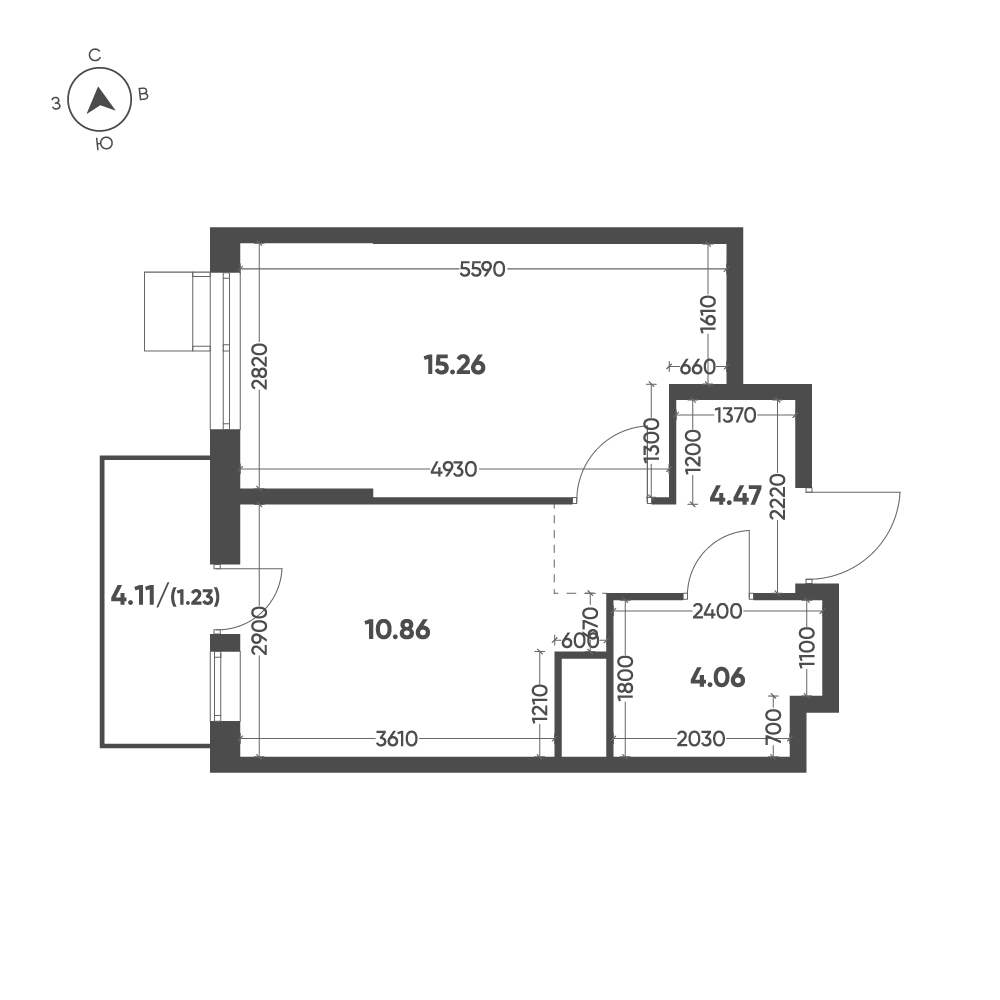 1-комнатная квартира, 35,88 м² в ЖК Кленовая аллея, планировка 1