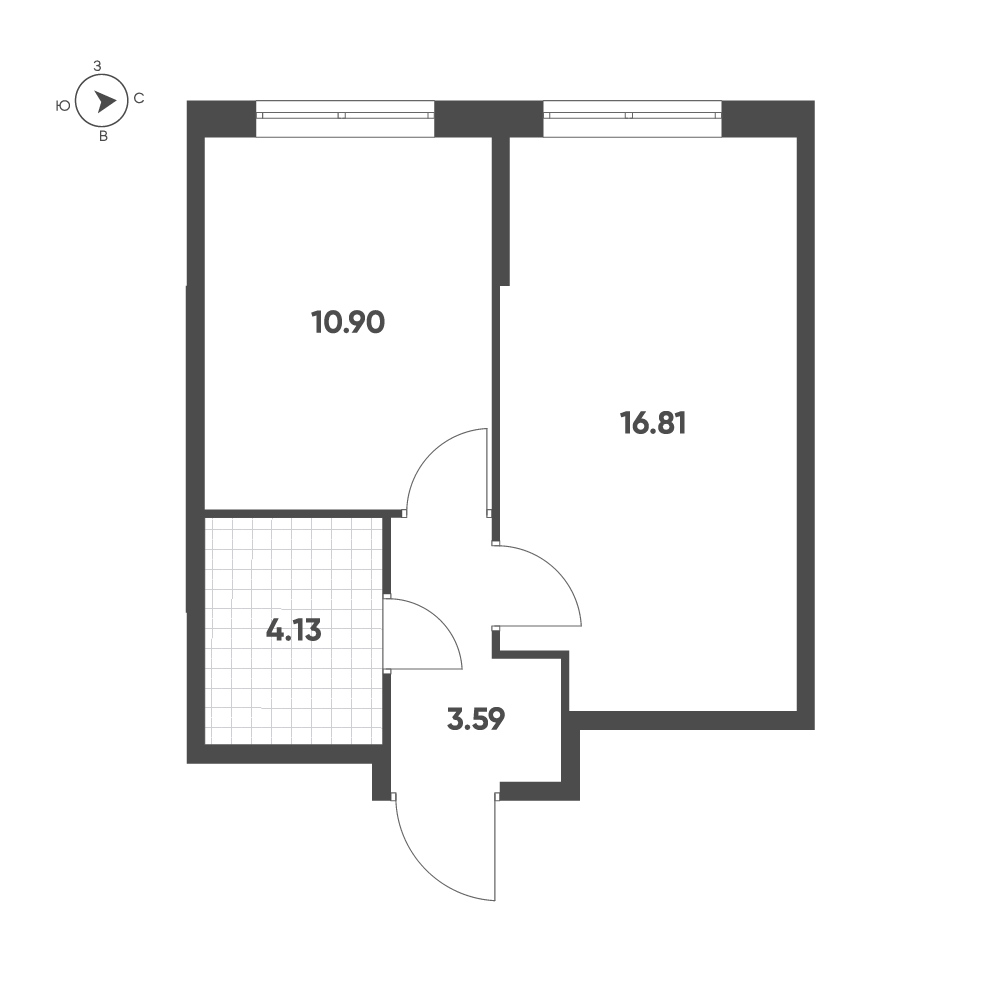 1-комнатная квартира, 35,43 м² в ЖК Кленовая аллея, планировка 1
