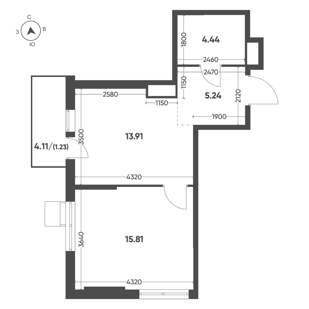 1-комнатная квартира, 40,63 м² в ЖК Кленовая аллея, планировка 1