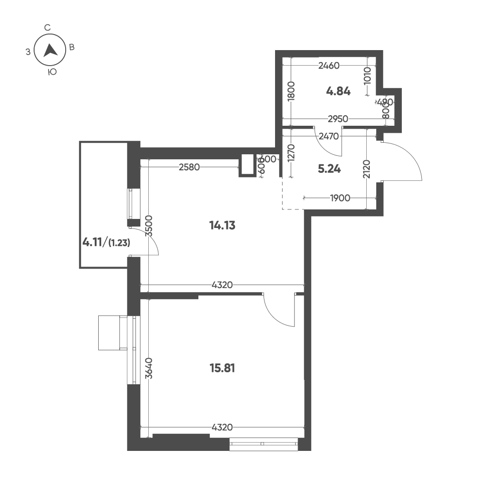 1-комнатная квартира, 41,24 м² в ЖК Кленовая аллея, планировка 1