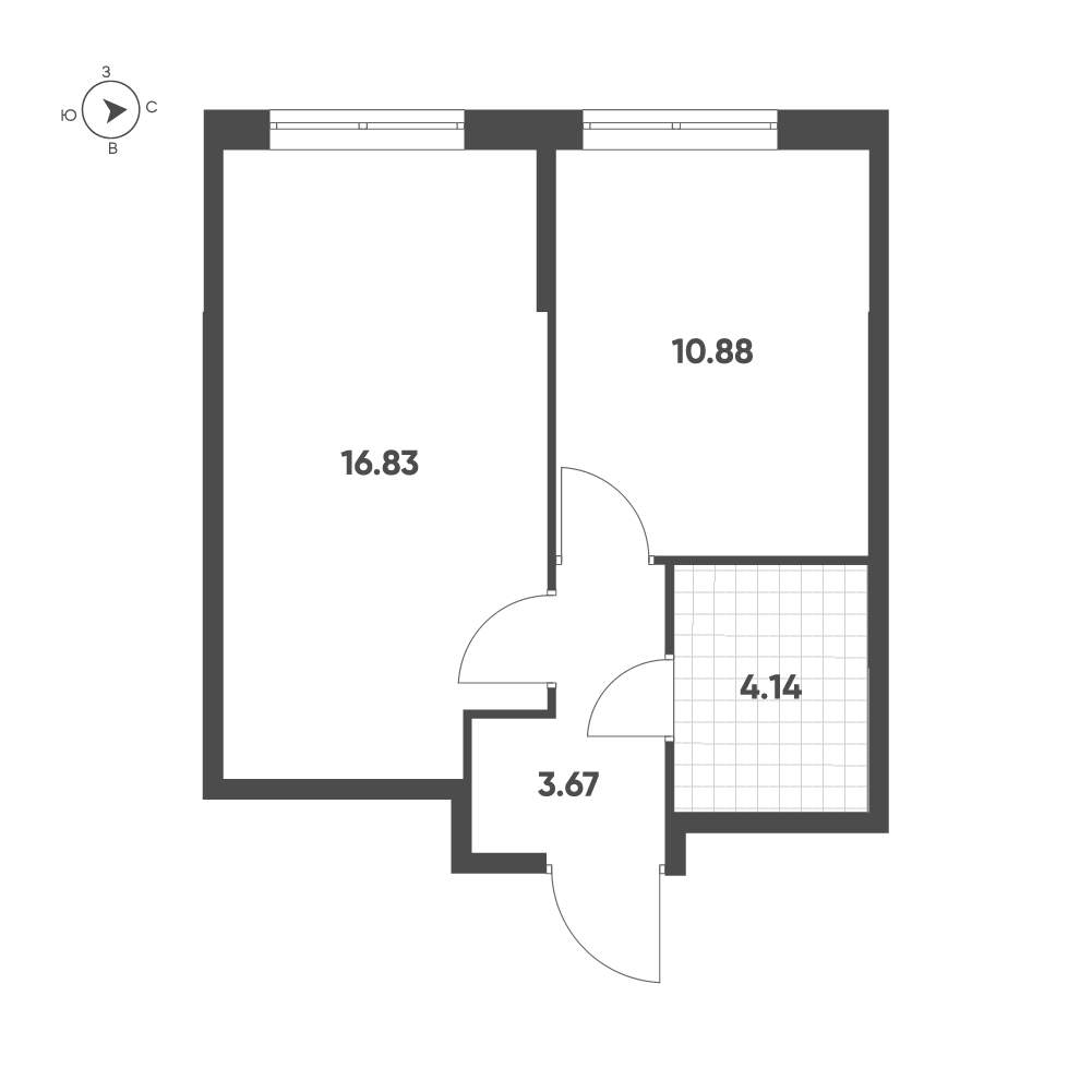 1-комнатная квартира, 35,51 м² в ЖК Кленовая аллея, планировка 1
