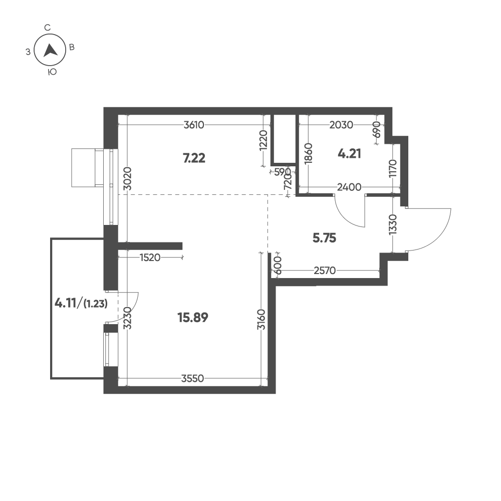 1-комнатная квартира, 34,3 м² в ЖК Кленовая аллея, планировка 1