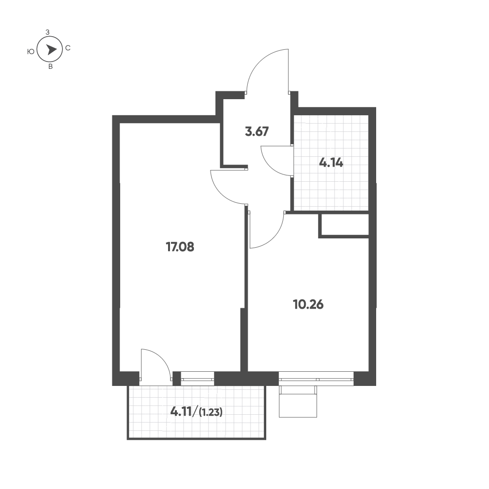 1-комнатная квартира, 36,5 м² в ЖК Кленовая аллея, планировка 1